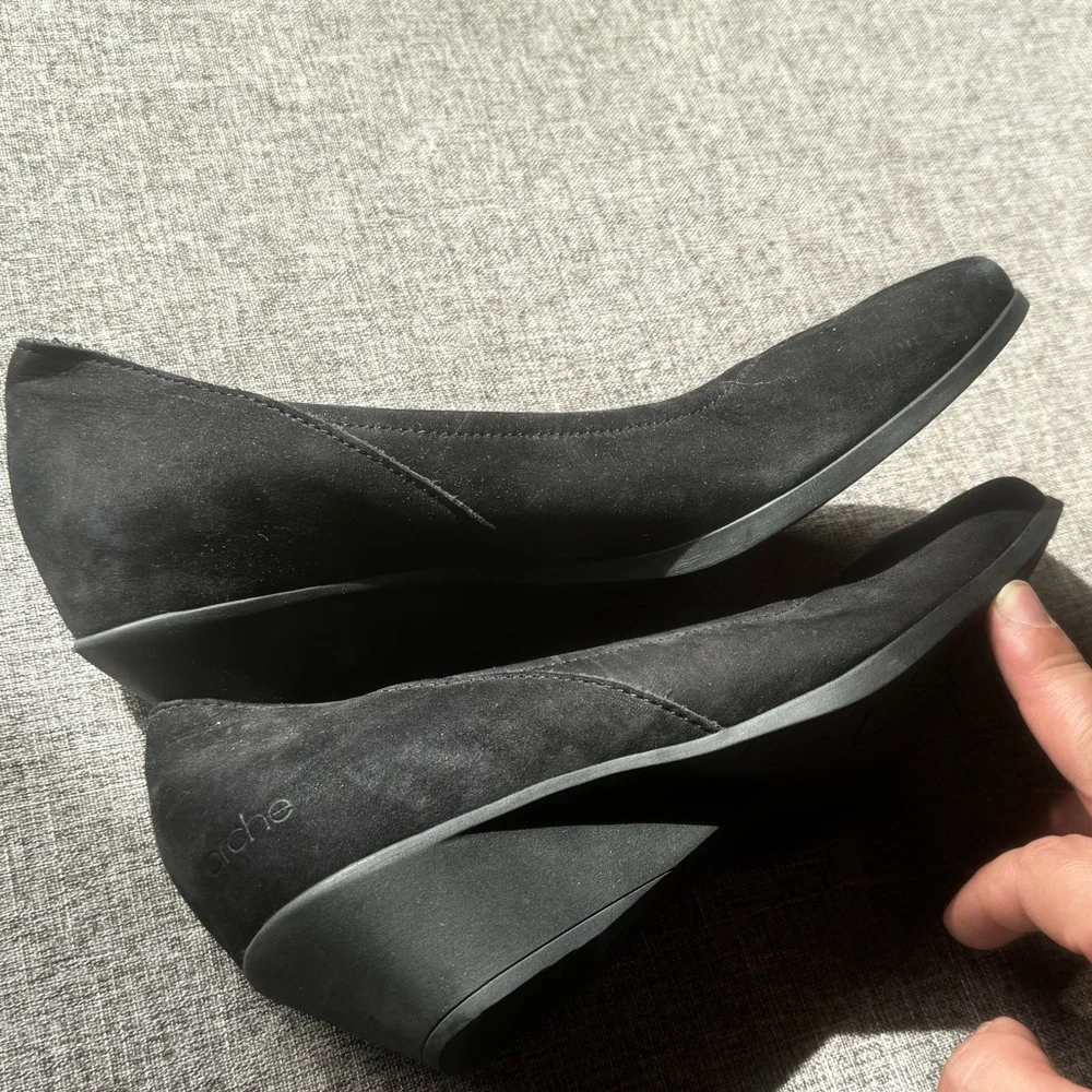 Arche Black Nubuck Wedge Pumps Size 36